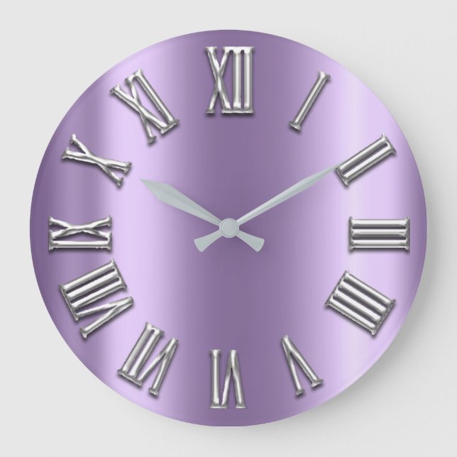 Svartvit Grått Metall Lila Silver Romerska siffror Stor Klocka (Framsida)