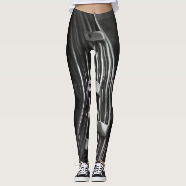 Svartvit grått metallindustri leggings (Framsida)