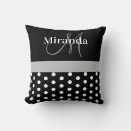 Svartvit Grått Monogram Polka dots Kudde