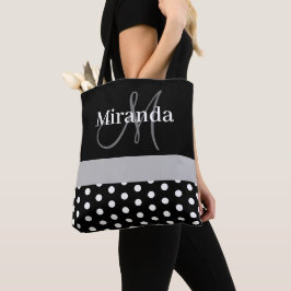 Svartvit Grått Monogram Polka dots Tygkasse