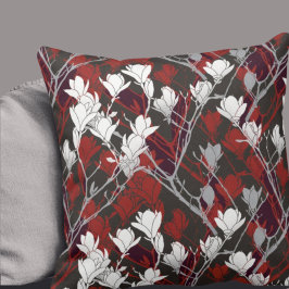 Svartvit Grått och röd Blommigt, design Kudde