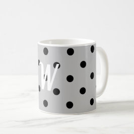 Svartvit & grått, polka dots, monogram kaffemugg