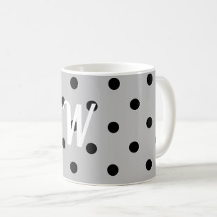 Svartvit & grått, polka dots, monogram kaffemugg