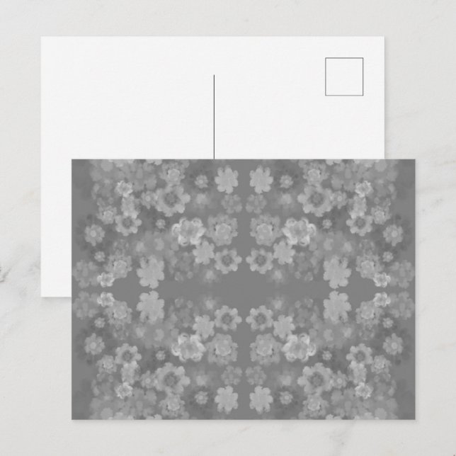 Svartvit Grått Retro Blommigt Vattenfärg Mönster Vykort (Fram/baksida)