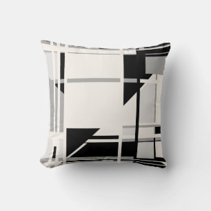 Svartvit Grått-skuggor Geometric Abstract Design Kudde