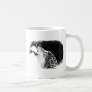 Svartvit Grått Varg Sketch Artwork Kaffemugg