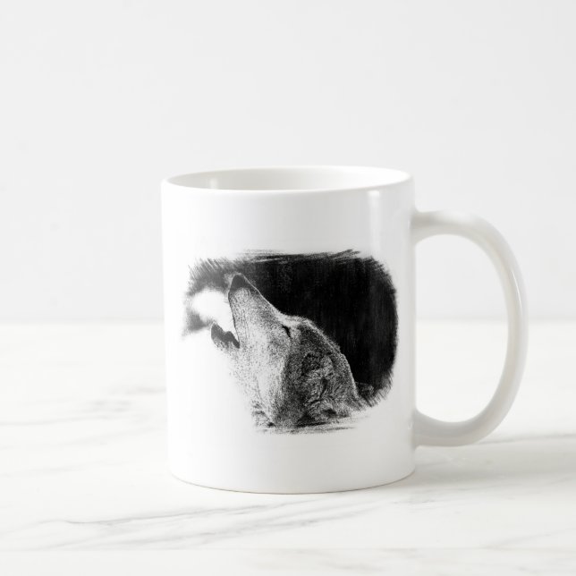 Svartvit Grått Varg Sketch Artwork Kaffemugg (Höger)