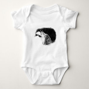 Svartvit Grått Varg Sketch Artwork T Shirt