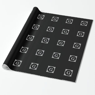 Svartvit grek Nyckel Ram #2 Initialt Monogram Presentpapper