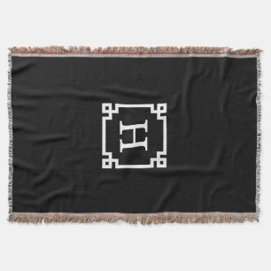 Svartvit grekisk Nyckel #2, monogram Filt