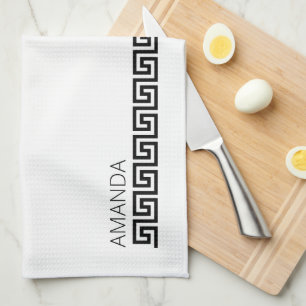 Svartvit grekisk Nyckel, namngiven tidslös Kökshandduk