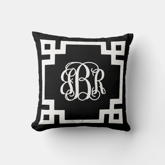 Svartvit grekiska Nyckel-skript, Monogram Kudde (Framsida)