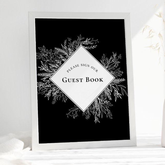 Svartvit Grey Bröllop Guest Bok-tecken Poster (Skapare uppladdad)