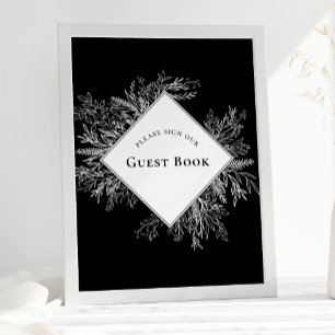 Svartvit Grey Bröllop Guest Bok-tecken Poster