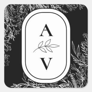 Svartvit Grey Bröllop Monogram Fyrkantigt Klistermärke