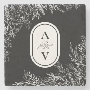 Svartvit Grey Bröllop Monogram Stenunderlägg