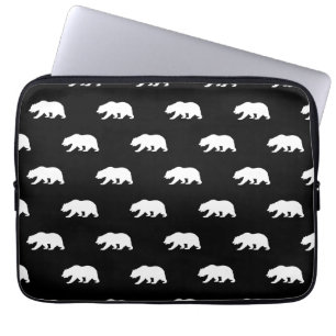 Svartvit Grizzly Bear Mönster Laptop Fodral