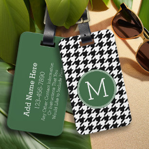 Svartvit Grönt Houndstooth Mönster Monogram Bagagebricka