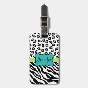 Svartvit Grönt och turkos Zebra & Cheetah Skin Bagagebricka