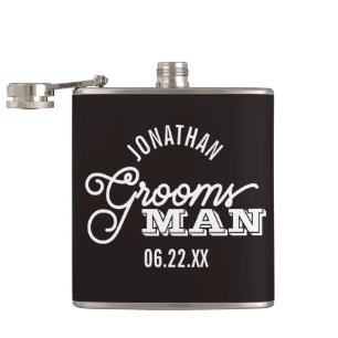 Svartvit Groomsman Vinyl Wrapped Flask Fickplunta