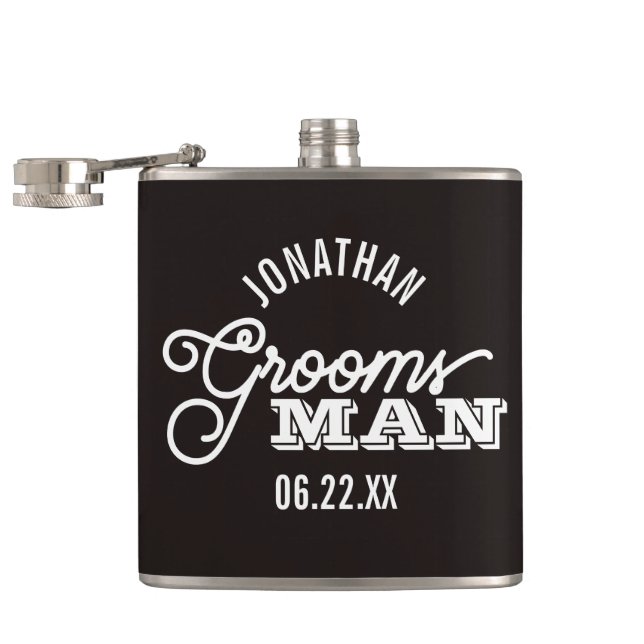 Svartvit Groomsman Vinyl Wrapped Flask Fickplunta (Öppnad)