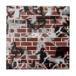 Svartvit Grunge Graffiti Riddold Brick Wall Kakelplatta