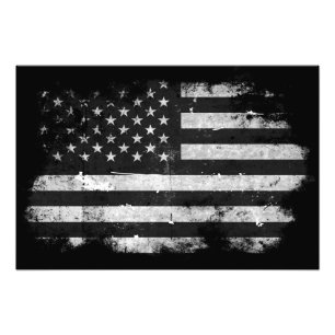 Svartvit Grungeamerikanska flaggan Fototryck