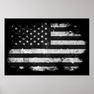 Svartvit Grungeamerikanska flaggan Poster