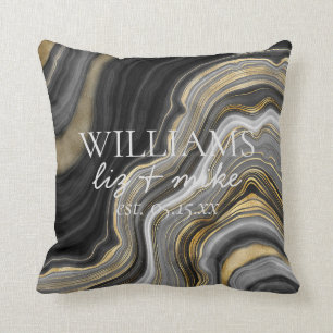 Svartvit Guld-agate-Namn-datumnamn Kudde