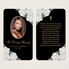 Svartvit Guld Blommigt Funeral Prayer Card Visitkort