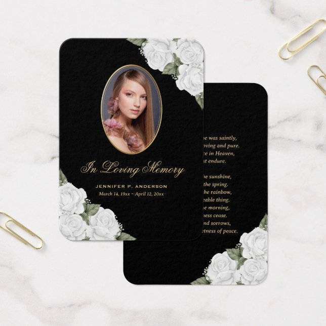 Svartvit Guld Blommigt Funeral Prayer Card Visitkort (Kontor)