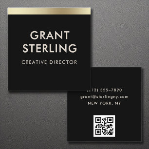 Svartvit Guld-Elegant, minimalt typografi QR-kod Fyrkantigt Visitkort