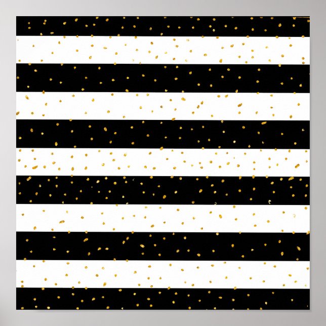 Svartvit guld faux glitter rand polka dots poster (Framsidan)
