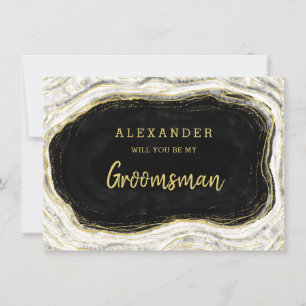 Svartvit & Guld Geode Groomsman Frieri kort