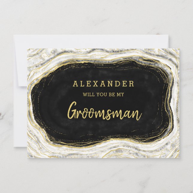 Svartvit & Guld Geode Groomsman Frieri kort (Framsida)