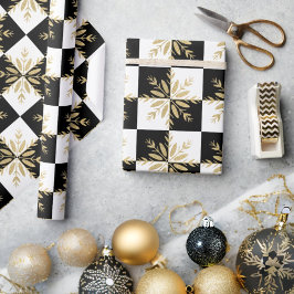 Svartvit guld Glitter Snöflingor Presentpapper