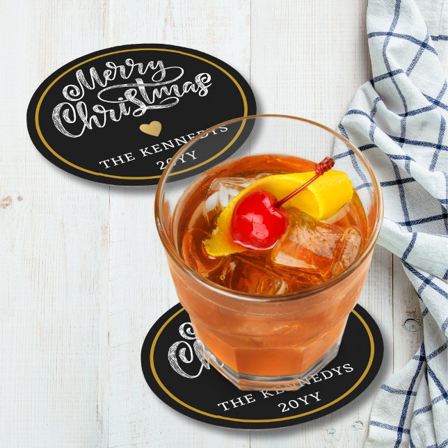 Svartvit Guld God jul Underlägg Papper Rund (Skapare uppladdad)