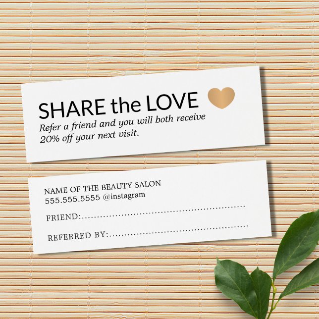 Svartvit Guld Heart med enkel Elegant Litet Visitkort (Skapare uppladdad)