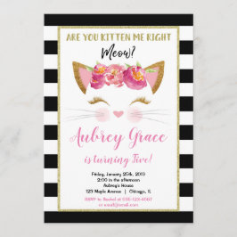 Svartvit guld kattunge kattunge födelsedagsfest inbjudningar