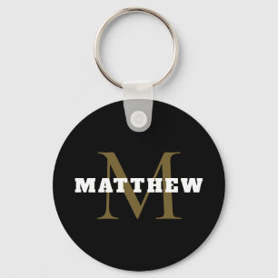 Svartvit Guld Monogram Namn minimal Nyckelring