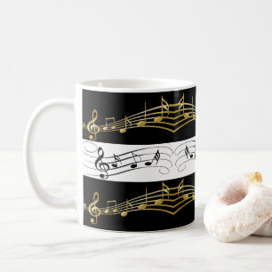 Svartvit Guld Musik noter Mugg