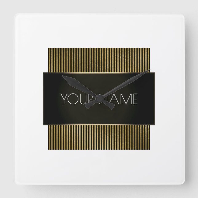 Svartvit Guld Rand urbana minimala Eleganter Fyrkantig Klocka (Framsida)