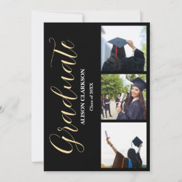 Svartvit Guld Studenten 2025 3 Foton Party Inbjudningar