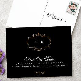 svartvit guld vapensköld monogram Foil Save Date Meddelande Vykort