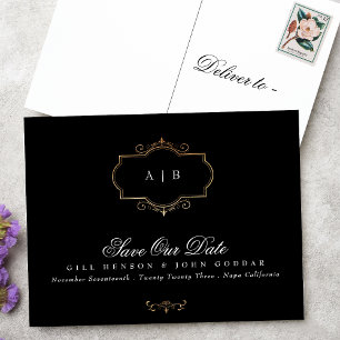 svartvit guld vapensköld monogram Foil Save Date Meddelande Vykort