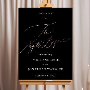 Svartvit Gult Guld Calligraphy Rehearsal Dinner Poster