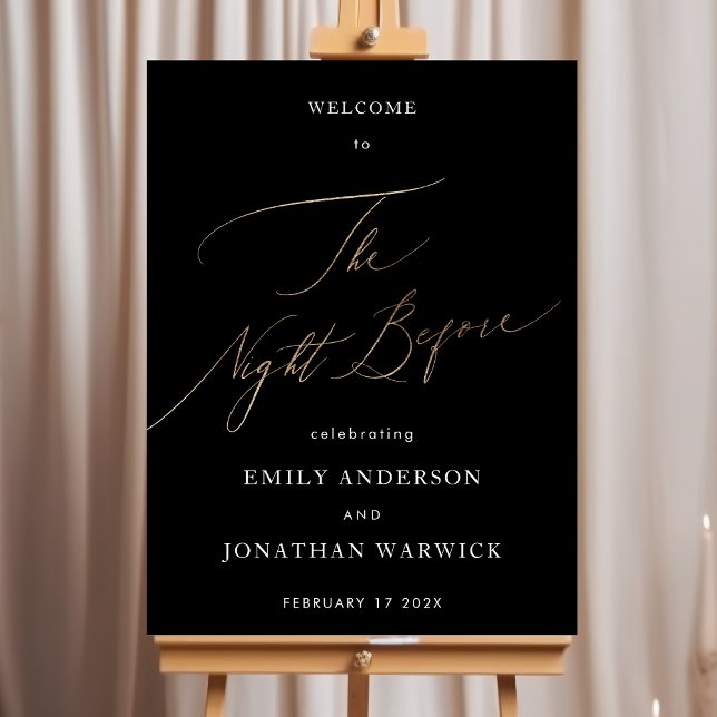 Svartvit Gult Guld Calligraphy Rehearsal Dinner Poster (Skapare uppladdad)