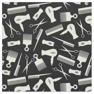 Svartvit Hair Verktyg Silhouette Mönster Tyg