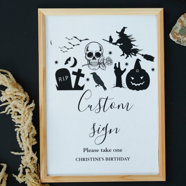 Svartvit Halloween-anpassningsbar bord-tecken Poster (Skapare uppladdad)