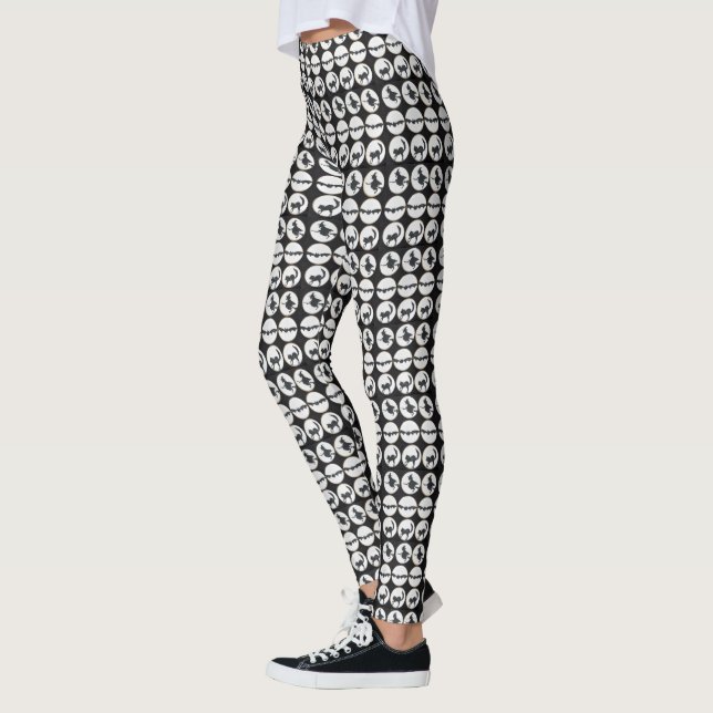 Svartvit Halloween designdamasker Leggings (Vänster)